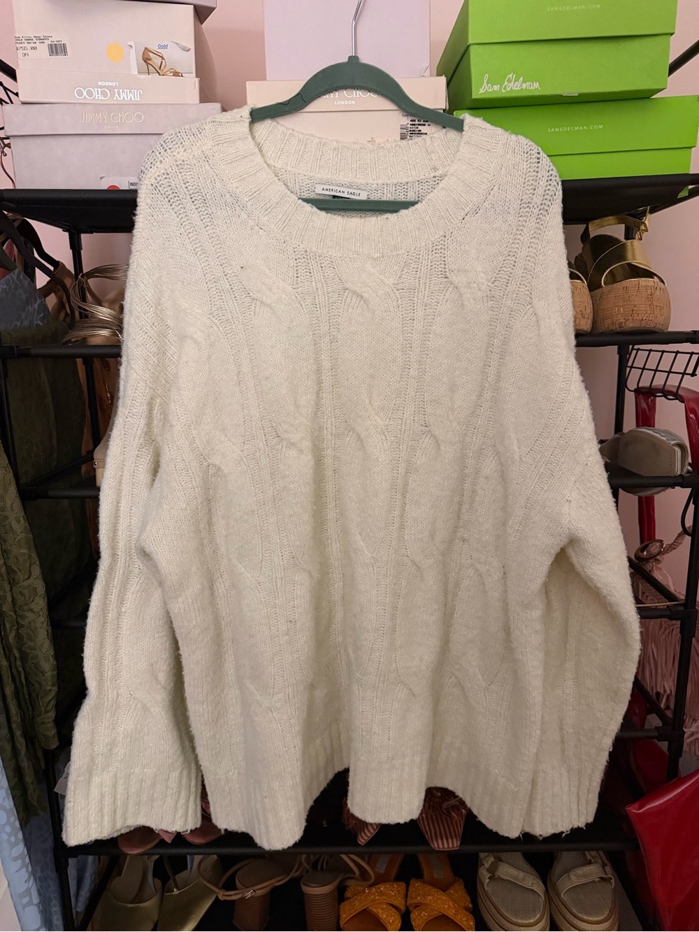 American Eagle Outfitters Ivory Cable Knit Crewneck Sweater
